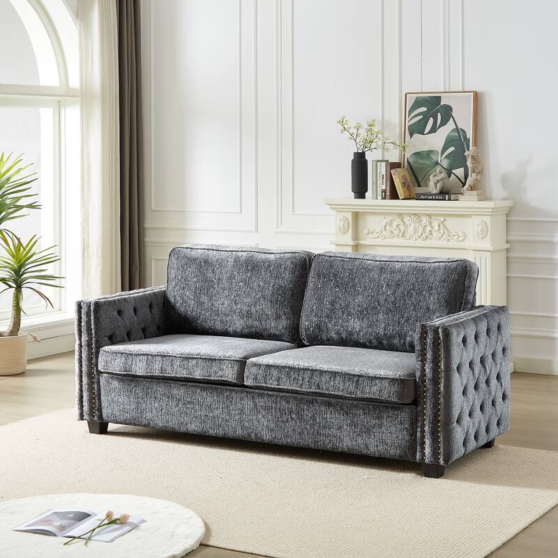 Convertible Couch with Pull-Out Sleeper Sofa Bed, Sturdy Frame, and Memory Foam Mattress