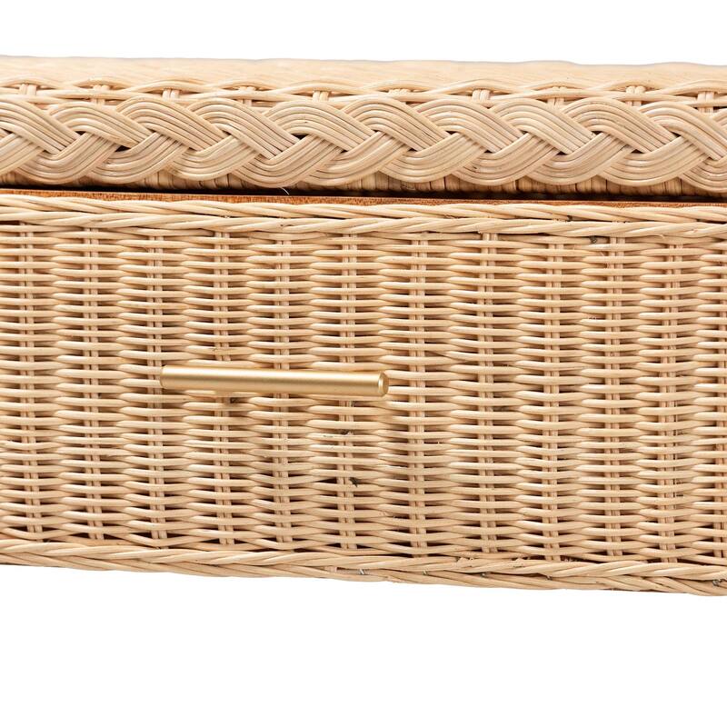 Lanica Braided Natural Rattan Console Table with Drawers and Shelves – Coastal Style Cabinet for Entryway or Living Room
