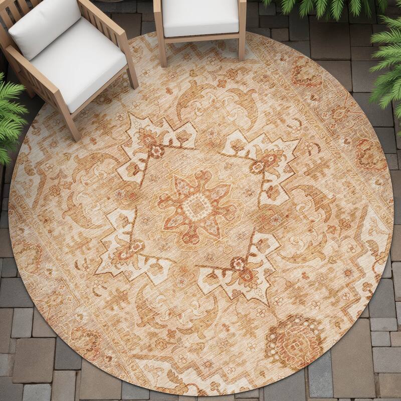 Machine Washable Indoor/Outdoor Traditional Vintage Chantille Rug - Copper - 8' x 8'