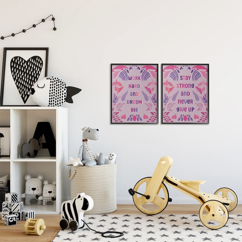 Stupell Purple Motivational Work Hard Framed Giclee Art Design By Julia Fox (Set of 2)