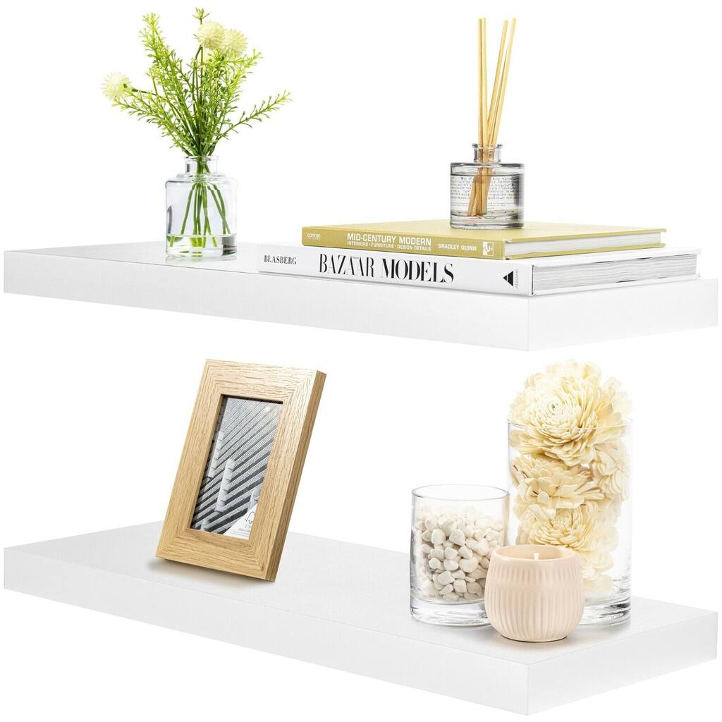 24" Long White Floating Shelves - Hanging Wall Shelves Decoration