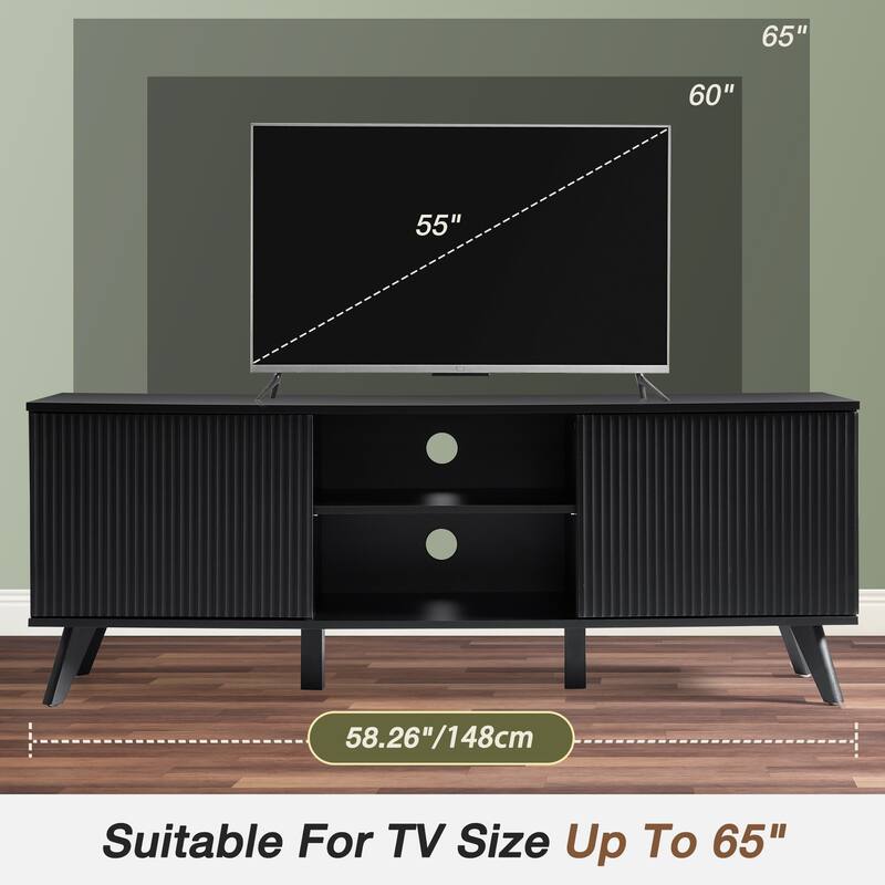 58Inch Wooden TV stand With Storage for TV up to 65Inch