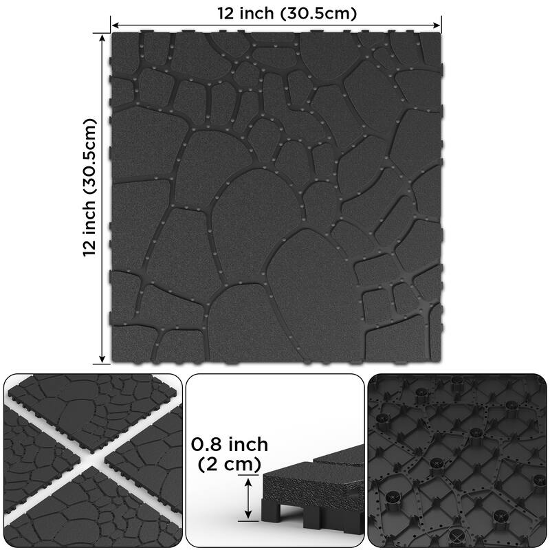 44pcs Stone texture 12" Patio Deck Tiles, DIY Module Interlocking Decking Tiles Floor Tile