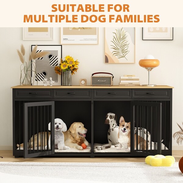 Dog Crate Furniture - Wood Dog Kennel Cages with Divider and