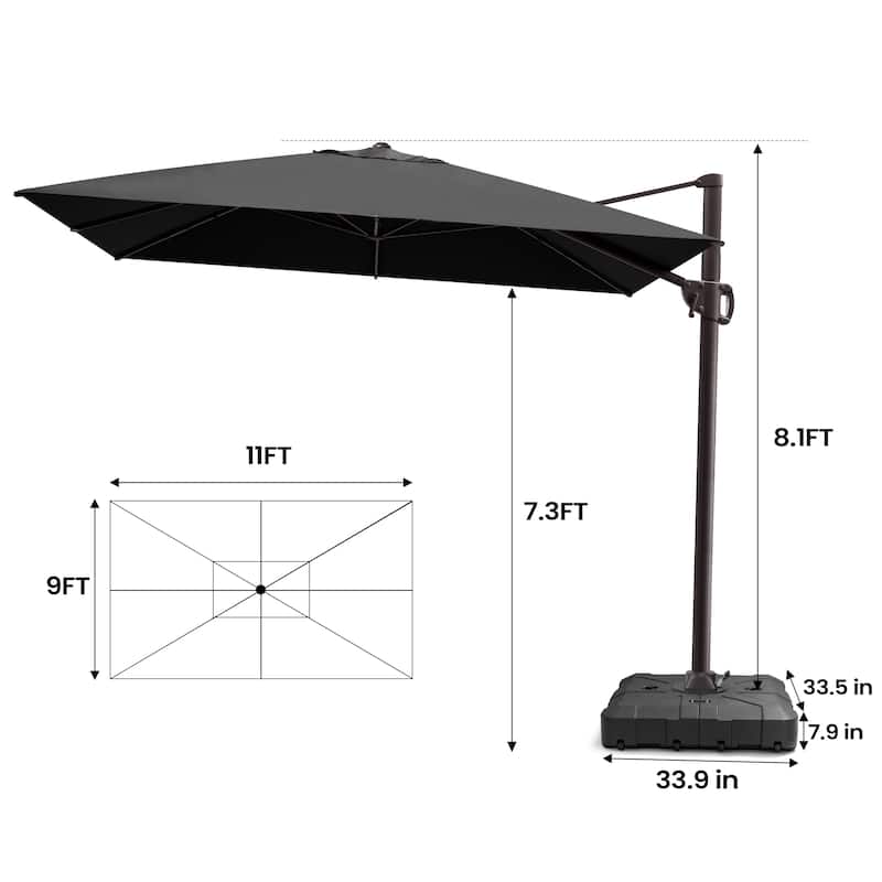 Pellebant 9 FT x 11 FT Outdoor Cantilever-Offset Umbrella with Base Stand
