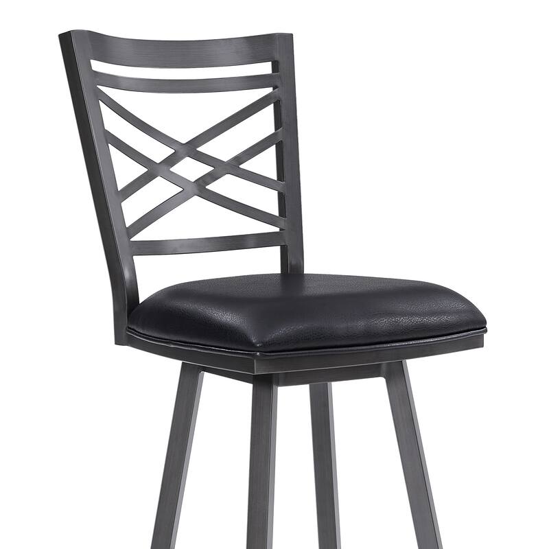 26" Transitional Black Faux Leather Metal Cross Back Bar Stool - 42" x 19" x 19"
