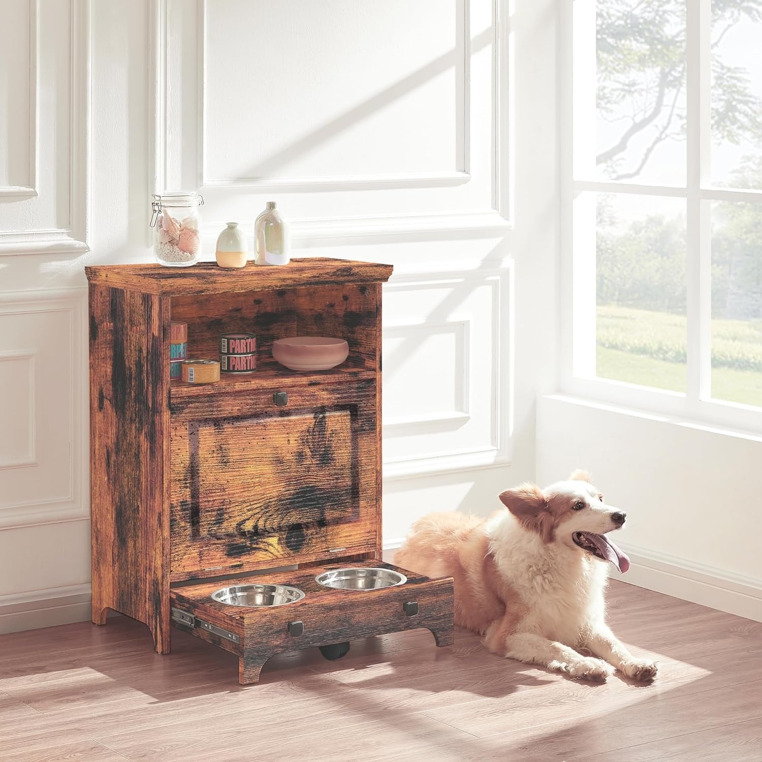Wooden dog feeding station cheap