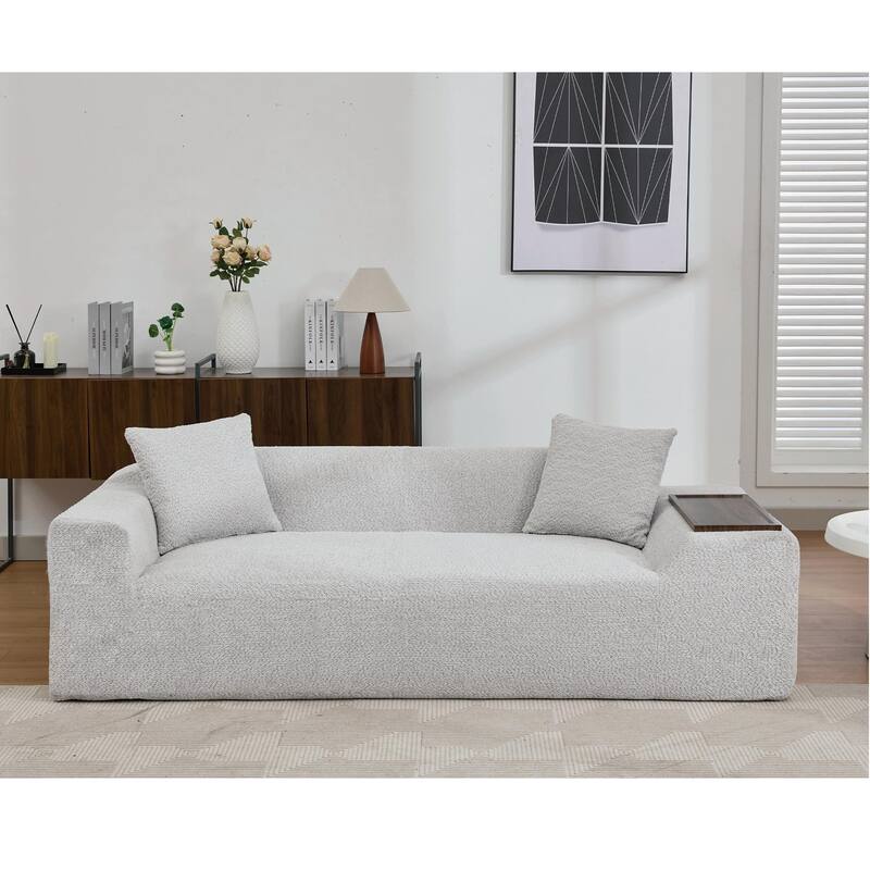 5-Seat Boucle Cloud Sofa Set (3+2) with End Tables & 4 Pillows