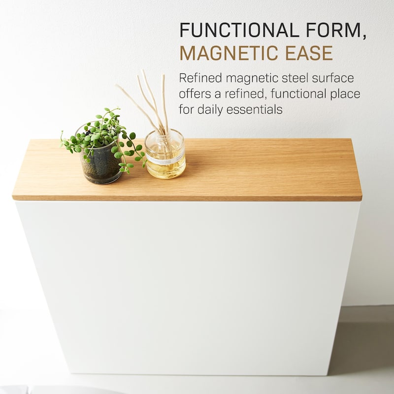 Yamazaki Home Pull-Out Bathroom Storage Cabinet, Steel and Wood - L 22.05 x W 5.51 x H 21.65 inches