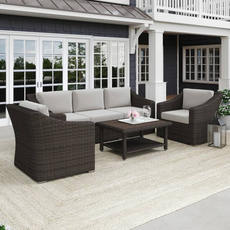 Martha Stewart 4pc Outdoor Rattan Wicker Patio Conversation Set with All-Weather Cushions - 33"W x 32"D x 29.5"H