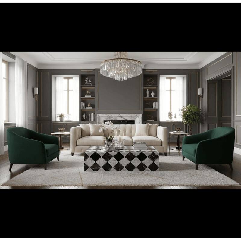 BETACH Genuine Marble Block Coffee Table - Nero Black / Carrara / Rosso Levanto Marble