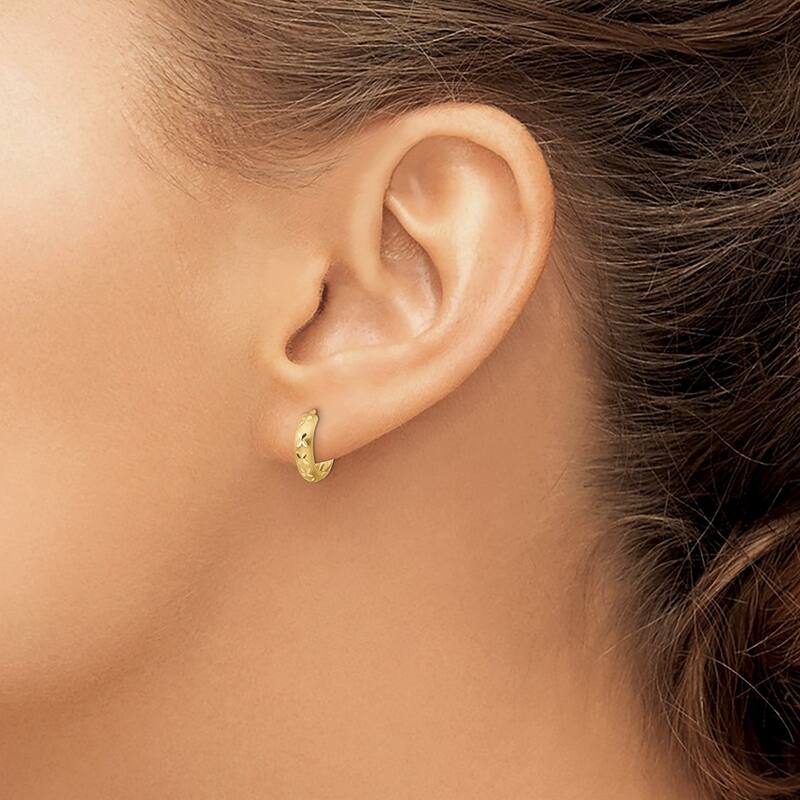 Curata 14k Yellow Gold Sparkle Cut X Satin 3x13mm Hinged Hoop Earrings
