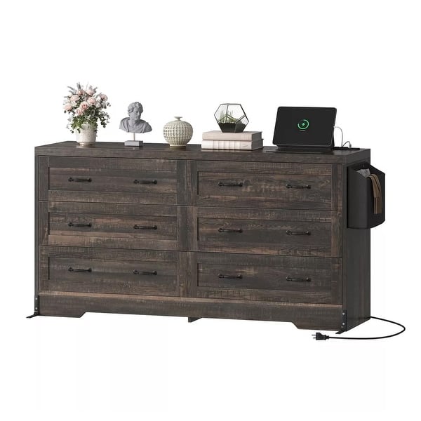 60 Inch Large 6 Drawers Storage Dresser TV Stand for 65" Dark Oak - 58  inches - Bed Bath & Beyond - 42888183