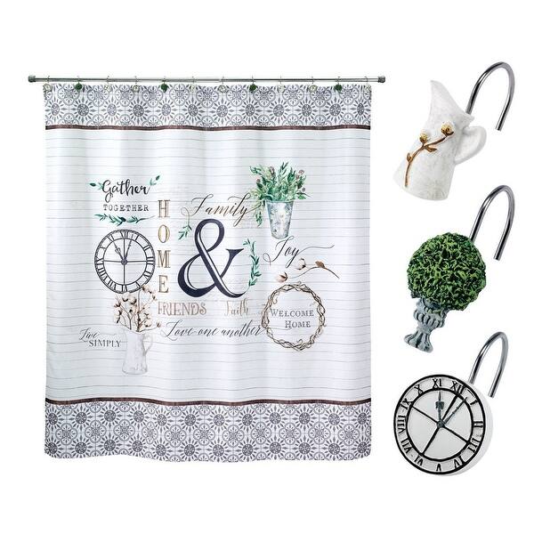 Avanti Modern Farmhouse Shower Curtain & Shower Hook Set Multicolor
