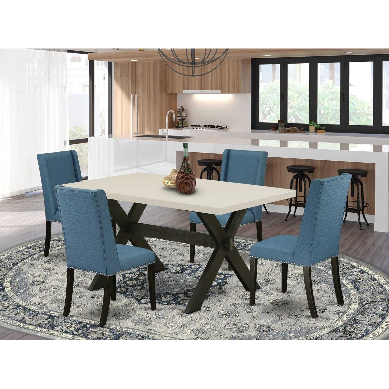 HomeStock 5-Piece Rectangle Natural Oak Finish Solid Wood Top Dining table with 4 Chairs