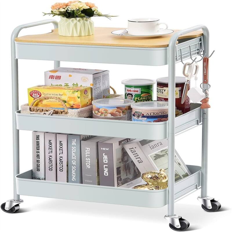 3 Tier Rolling Cart Metal Utility Cart with Top - 12"D x 17.3"W x 31.1"H - Green
