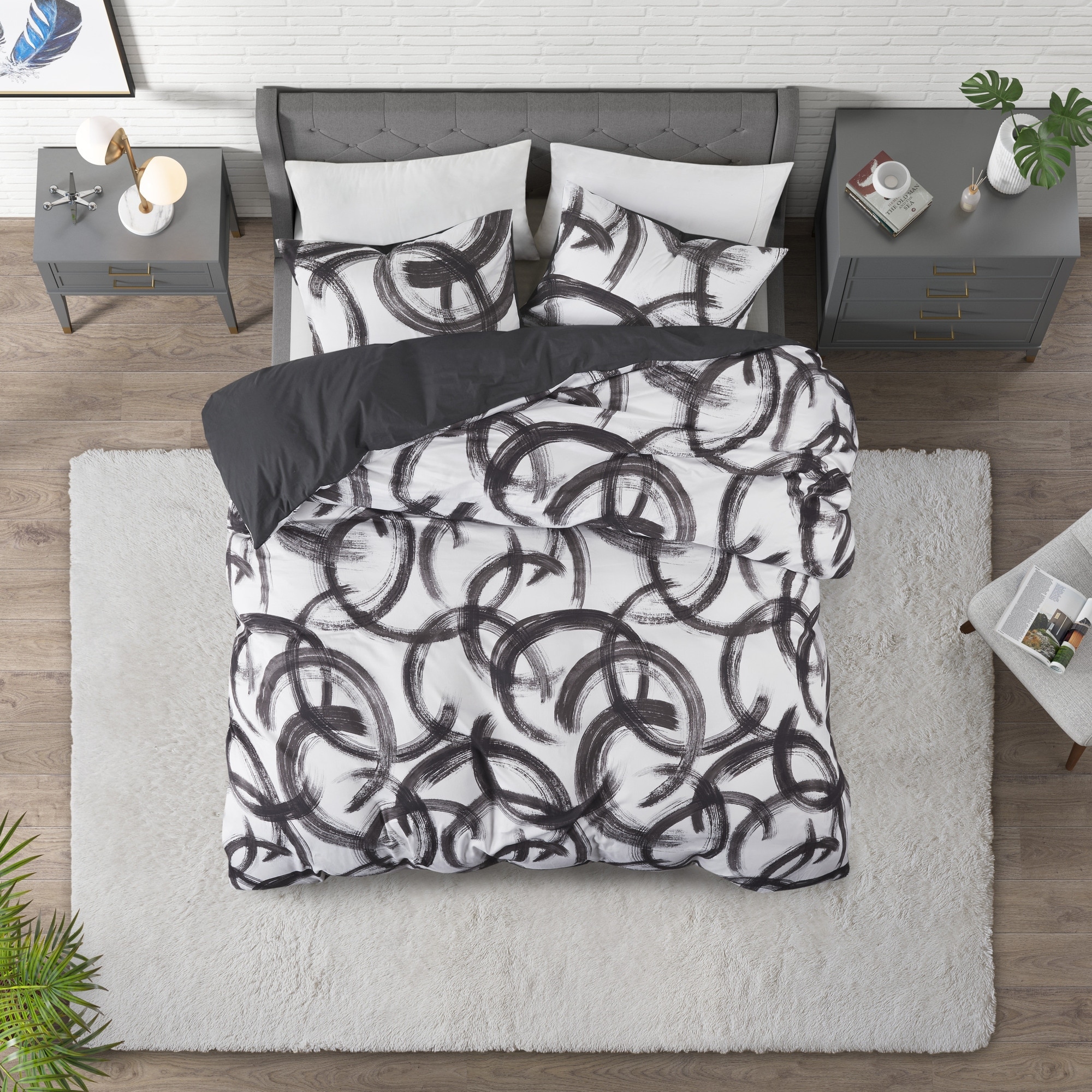 CosmoLiving Anaya Black/ White Cotton Printed Duvet Cover Set