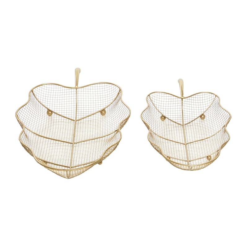 Metal Leaf Tray - Set of 2 Gold - Roche River Decor