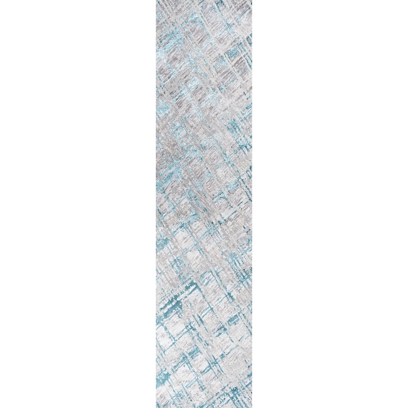 JONATHAN Y Tidal Modern Abstract Area Rug - 2 X 8 - Gray/Turquoise