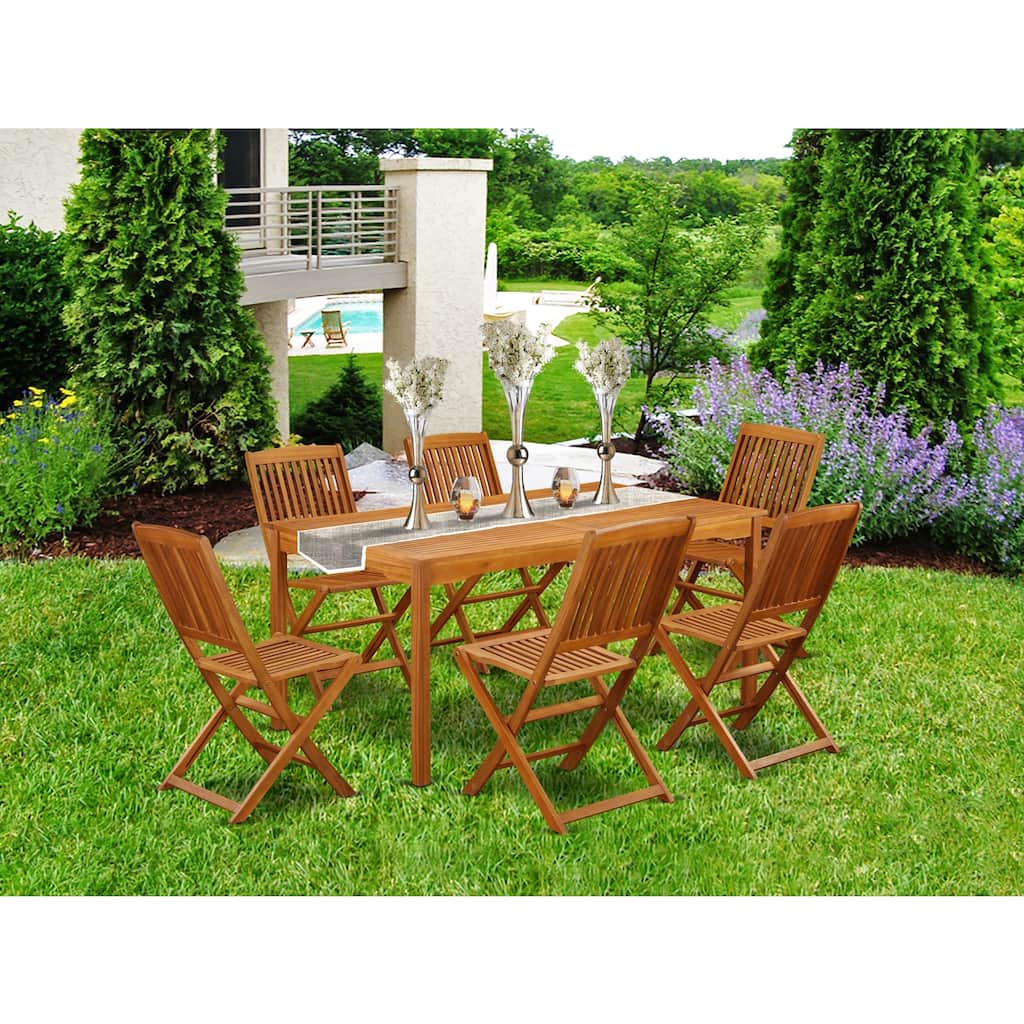 HomeStock 7-Piece Natural Oak Finish Solid Wood Top Dining Table with 6 Chairs with Lattice Back