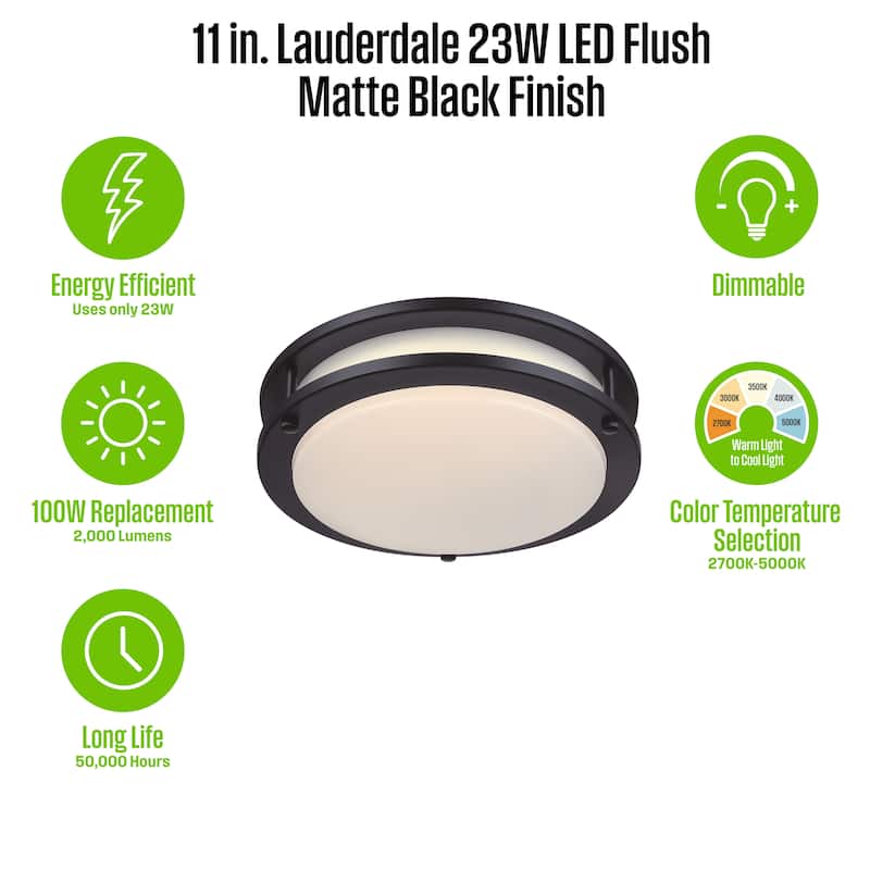 Westinghouse Lighting Lauderdale 11 Inch 23 Watt LED Indoor Flush Mount Ceiling Fixture with Color Temperature Selection
