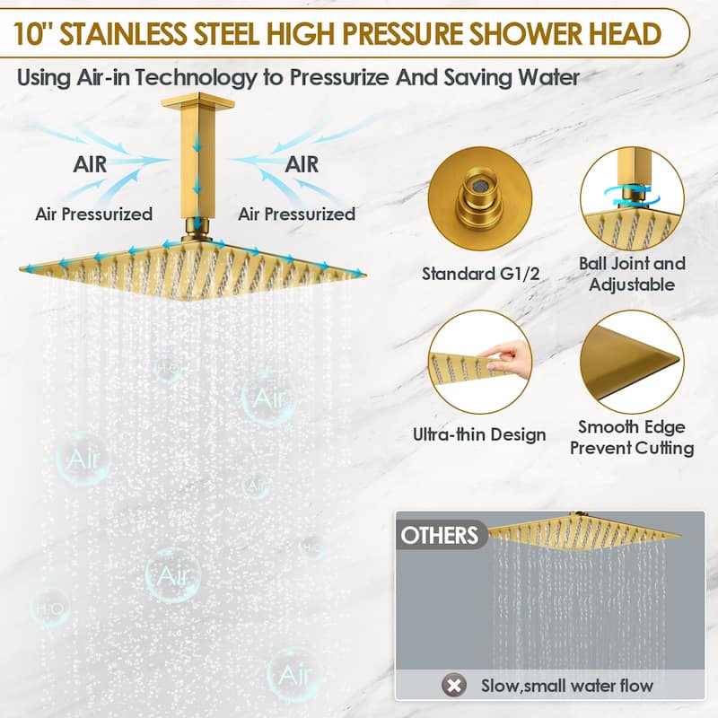 Rainfall Shower System with High Pressure 10 inch Shower Head Hand Held Shower Head Bathroom Mixer Shower Complete Combo Set