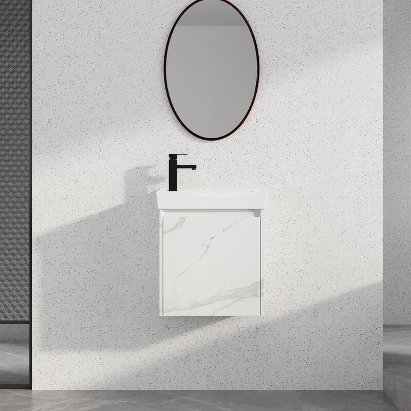 Bathroom Vanity With Sink In 16/20/24/30/36 Inch, Floating Bathroom Vanity With Soft Close Door - 19.7''W - White-Ceramic Sink