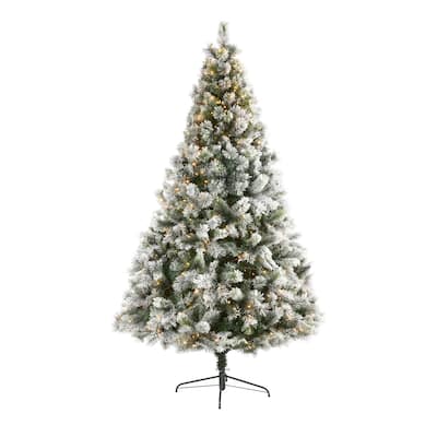 8ft. Flocked Pine Artificial Christmas Tree with 500 Clear Lights and 1172 Bendable Branches - Snow-Kissed Beauty
