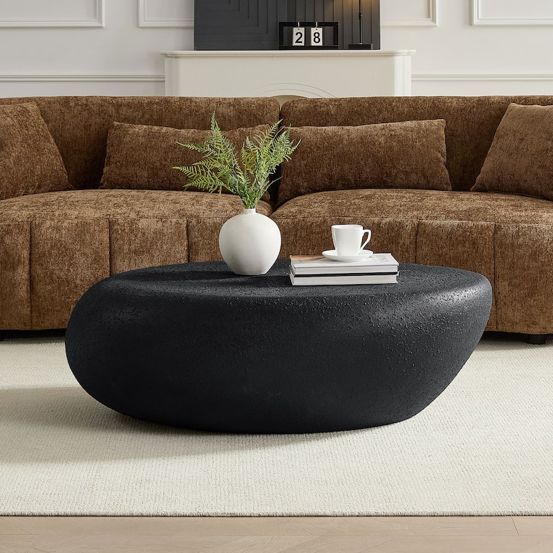 43.31" Vintage Fiberglass Elliptical Coffee Table, No Need Assembly - Black