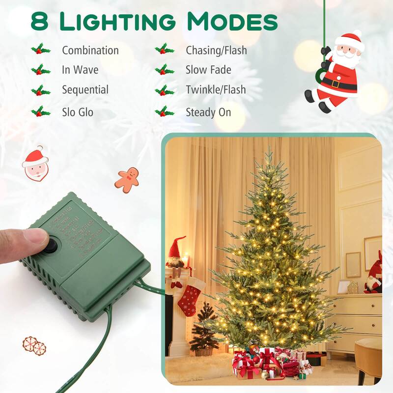6/7 FT Pre-lit Christmas Tree Artificial Xmas Tree w/ Folding Stand