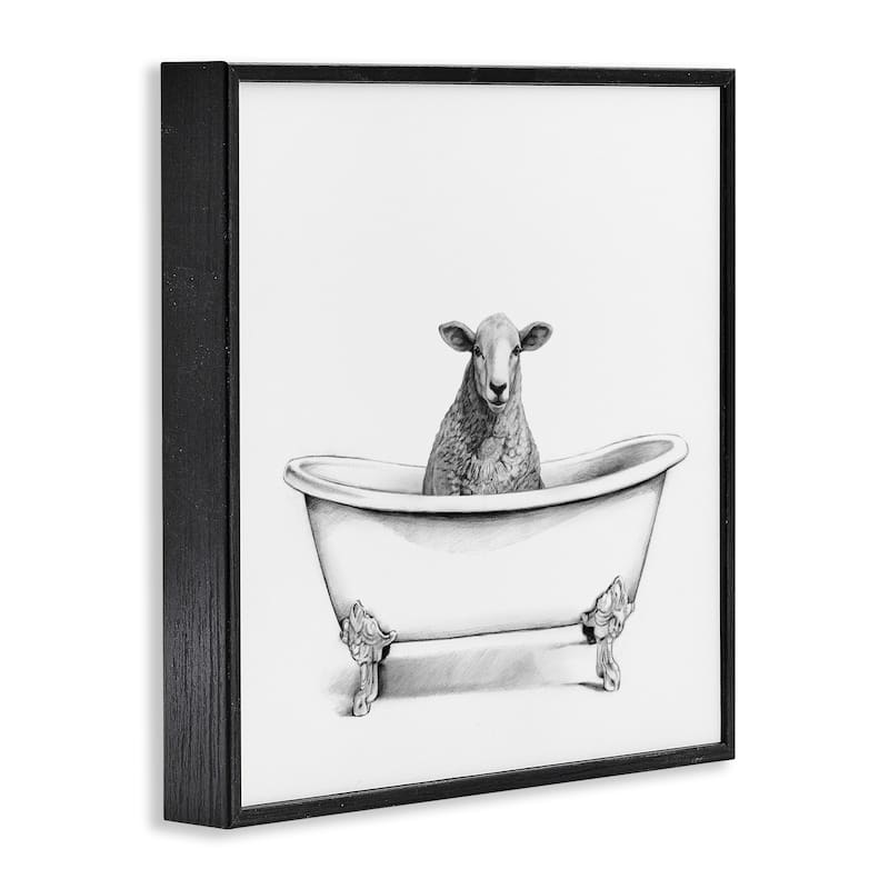 Stupell Wooly Sheep in Bath Tub Farm Animal Bathroom Framed Wall Art,12x12 - White