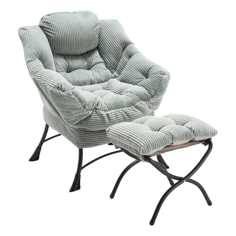 Modern Lounge Chair with Ottoman - Plush Reading Accent Chair with Footrest and Side Pocket