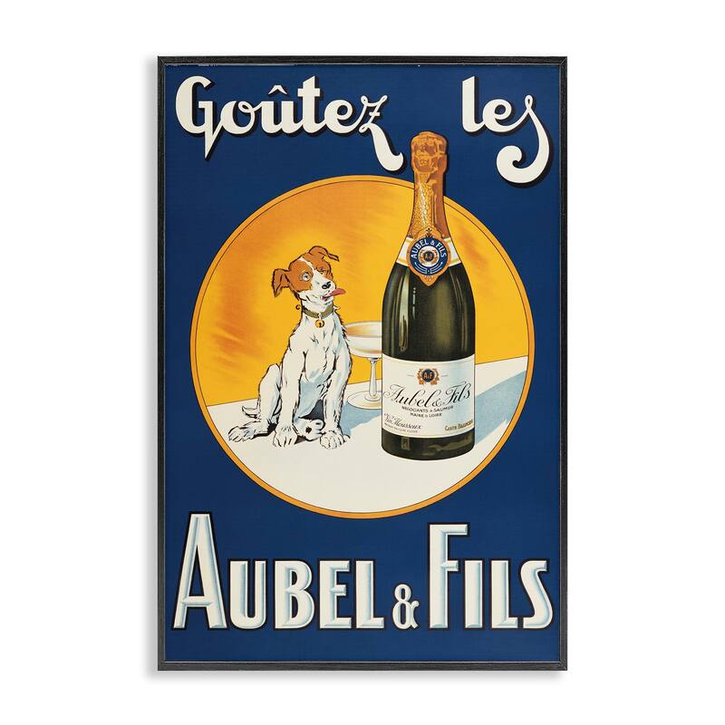 Stupell Dog & Wine Advertisement Framed Giclee Art Design By Marcus Jules - 16 x 24 - Black