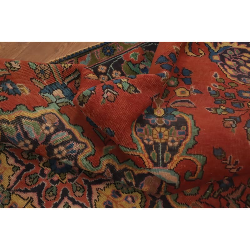 Hand Knotted Oriental 100% Wool Carpet Traditional Floral Oranges & Rust Tabriz Area Rug - 9' 5'' X 6' 5''