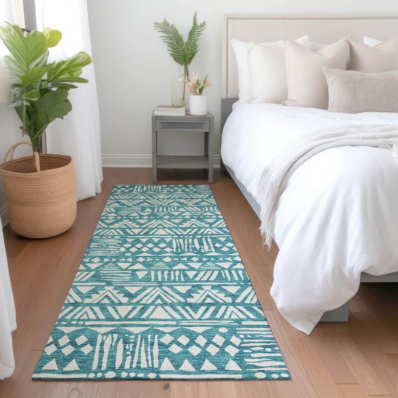 Premium Washable Super Soft Boho Modern Global Mayfield Rug - Teal - 2'3" x 7'6"