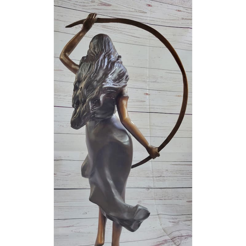Girl With Thyrsus Art Deco Bronze Metal Statue Sculpture Figure Marble Base 23 Inches X 12 Inches