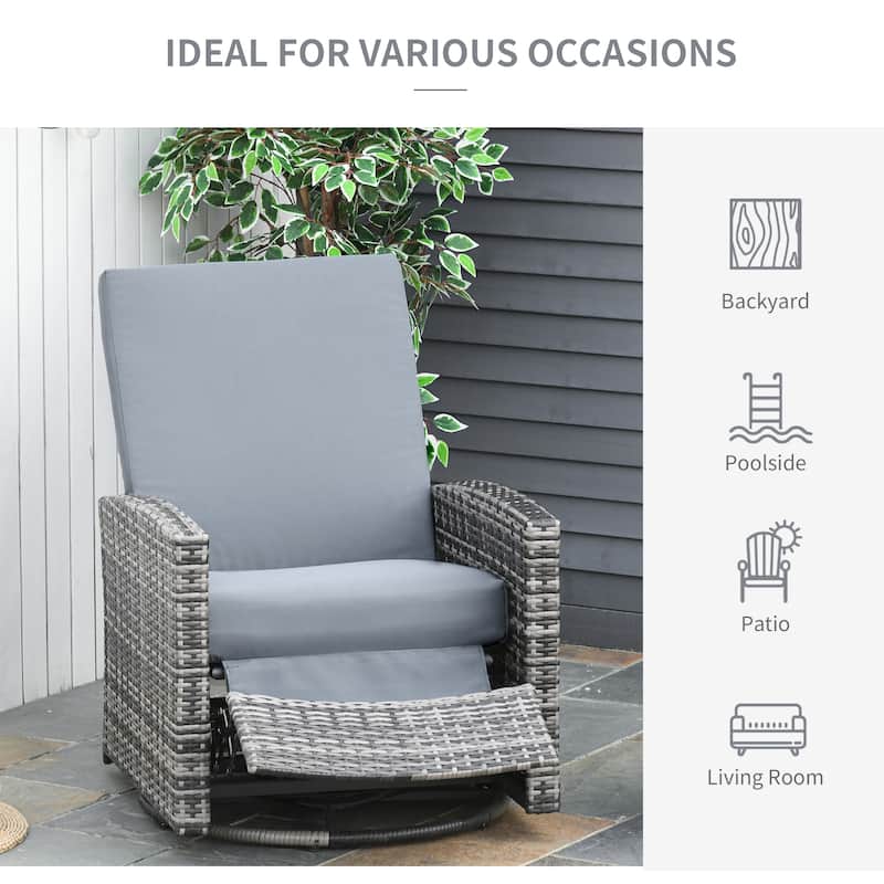 Outsunny Outdoor Cushioned Swiveling PE Wicker Recliner Chair