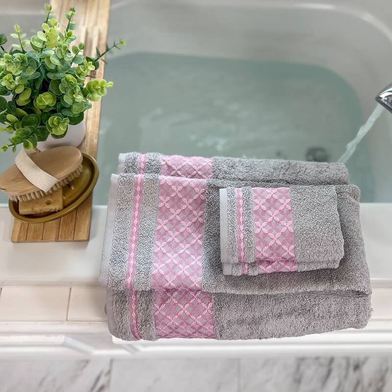 KAFTHAN Textile Plaid Turkish Cotton Bath Towels (Set of 4) - 59"L x 35"W x 0.5"H