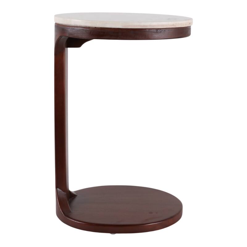 Marble Top Wood Modern C-Shaped End Table - Ivory, 26 in. - 17" x 13" x 26"