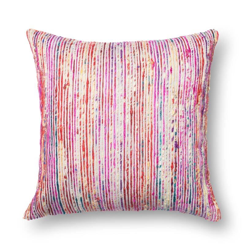 Textured Red/ Multi Stripe 22-inch Throw Pillow or Pillow Cover - Pillow Covers - Cover Only