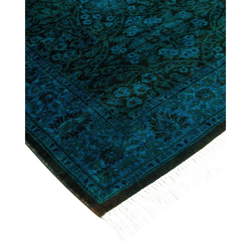 Overton Hand Knotted Wool Vintage Inspired Modern Contemporary Overdyed Blue Runner Rug - 2' 7" x 8' 2"