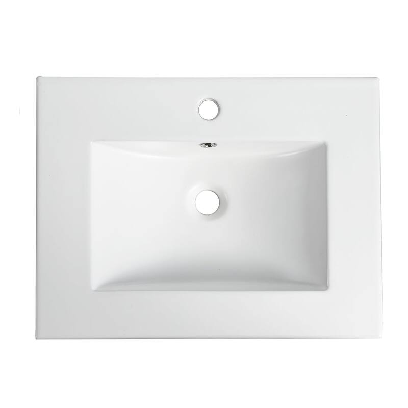 Anmytek 24-Inch White Ceramic Bathroom Sink Fits 32-Inch Vanities Pre-Drilled Faucet Hole Space-Saving Easy to Clean