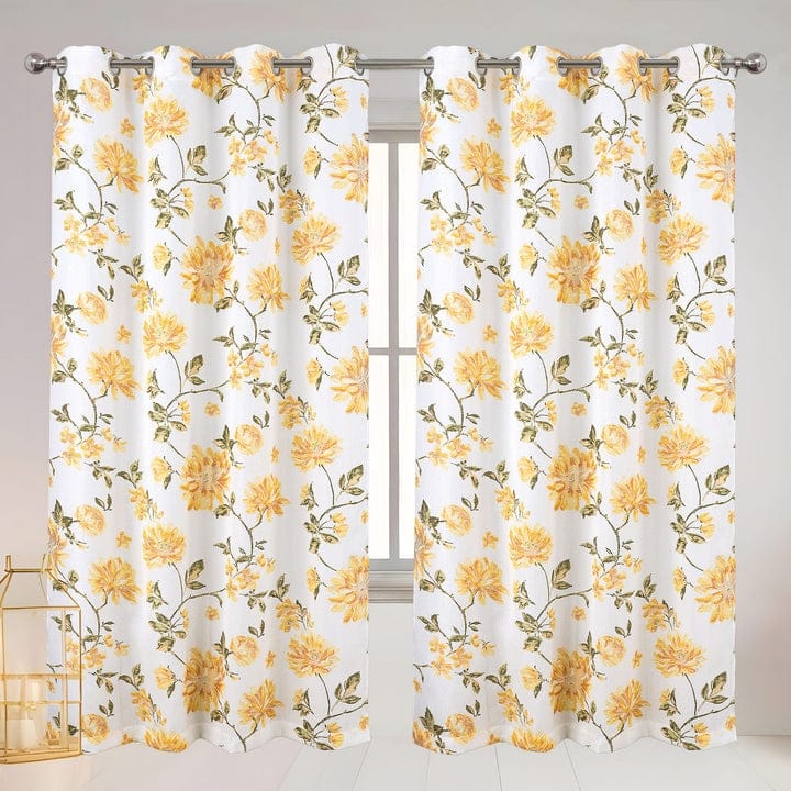 Marie Jacquard Floral Grommet Window Curtain Panel, 54x84 Inches - 54x84 Inches - Yellow