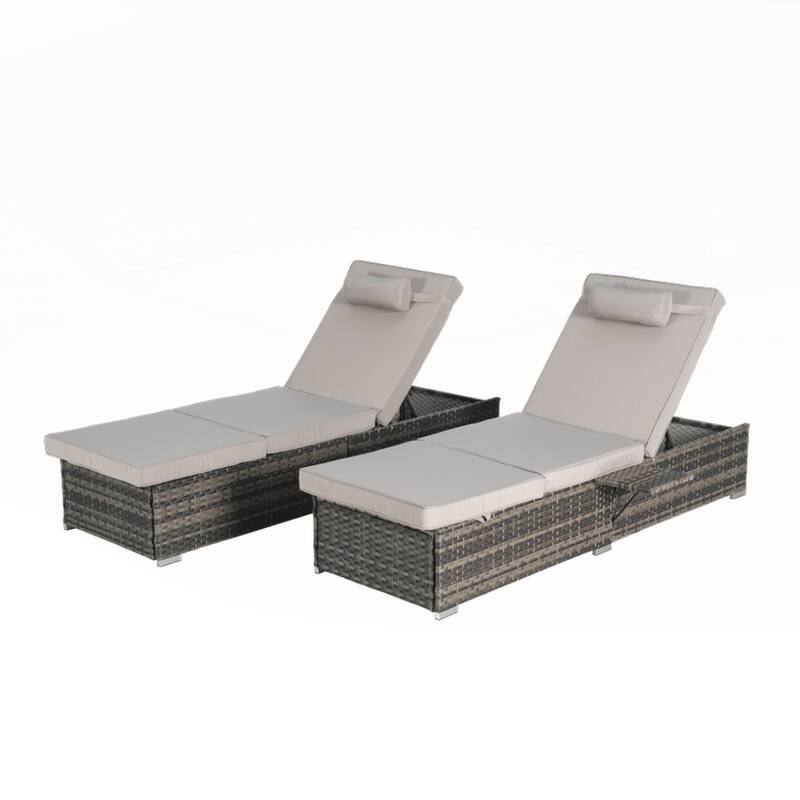 Outdoor Chaise Lounge Chair Set of 2 with Storage