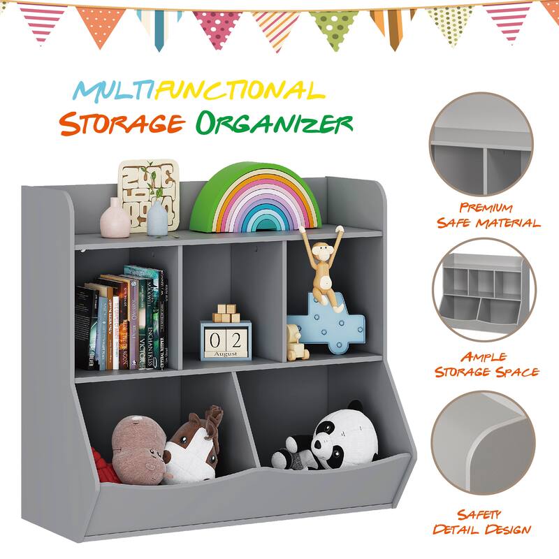 UTEX Toy Storage Organizer with Bookcase, Kid’s Multi Shelf Cubby for Books,Toys