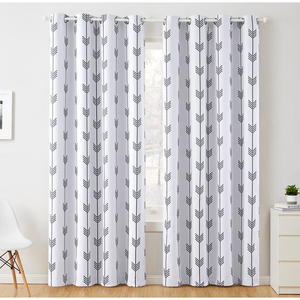 HLC.me Arrow Thermal Room Darkening Blackout Energy Efficient Window Curtain Grommet Panels - Set of 2