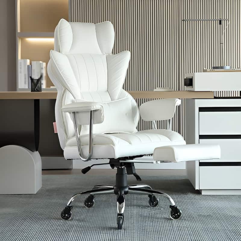 PU Leather Ergonomic Reclining Chair with Footrest & Wheels - 29.1 x 29.1 x 50 inch