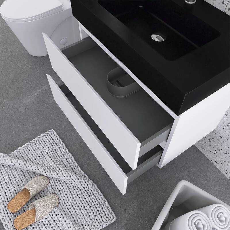 Single Sink Floating Bath Vanity in with Solid Surface Top
