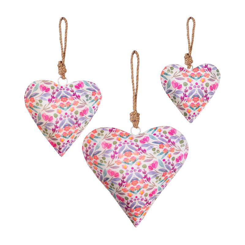 Petal Paradise Heart Shaped Metal Hanging Décor, Set of 3