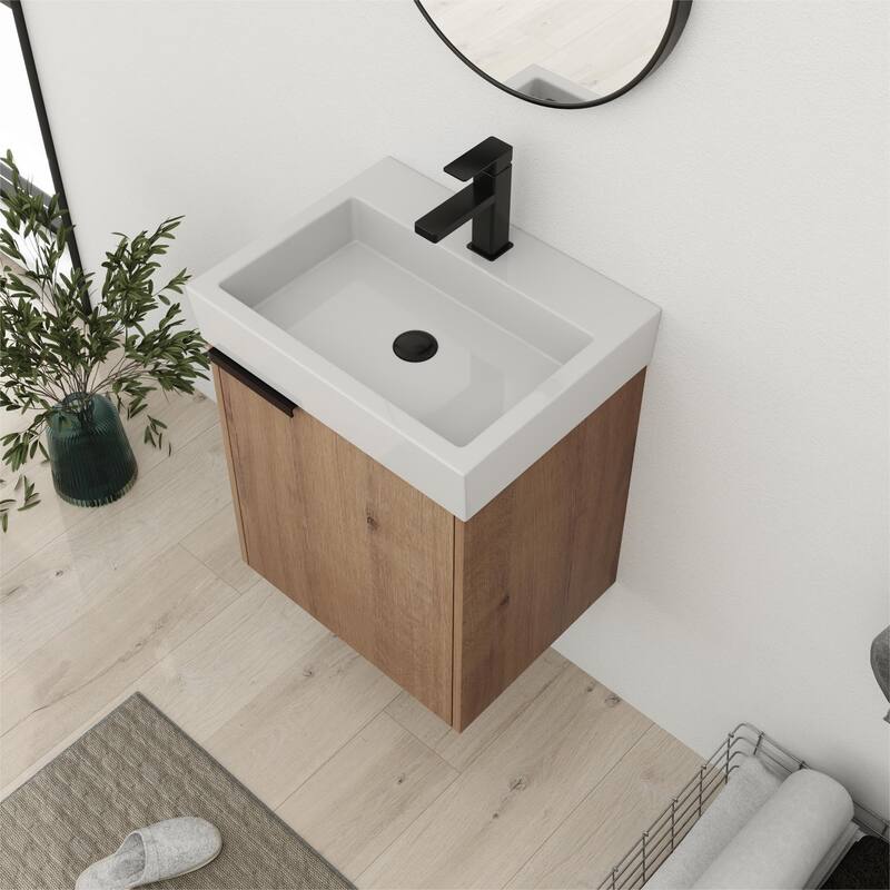 Bathroom Vanity With Sink In 16/18 Inch, Floating Bathroom Vanity With Soft Close Door